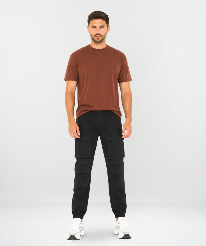 PANTALON CARGO DRIL RESORTE BOZ NEGRO