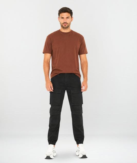 PANTALON CARGO DRIL RESORTE BOZ NEGRO