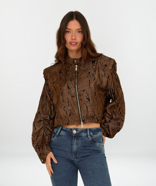 CHAQUETA DAMA CUERINA CAFÉ