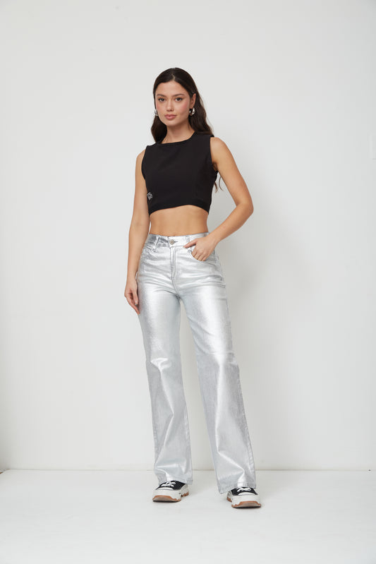 JEAN MOM FLARE MEPH DENIM METALIZADO