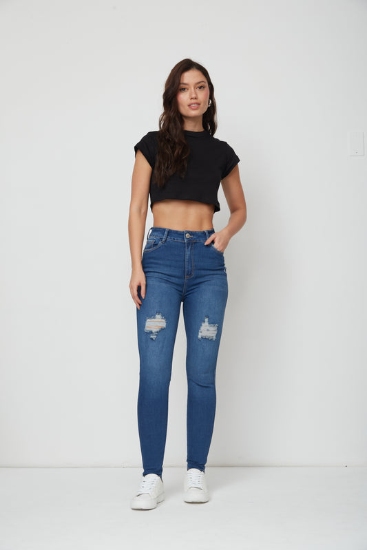 JEAN TIRO ALTO LICRADO 1 BOTON SKINNY