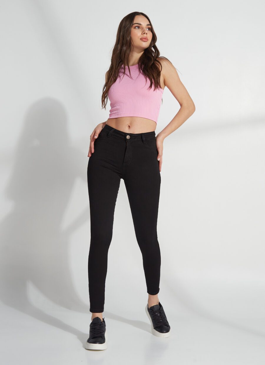 Jean Skinny Negro Tiro Semi Alto Licrado Ref. Megan