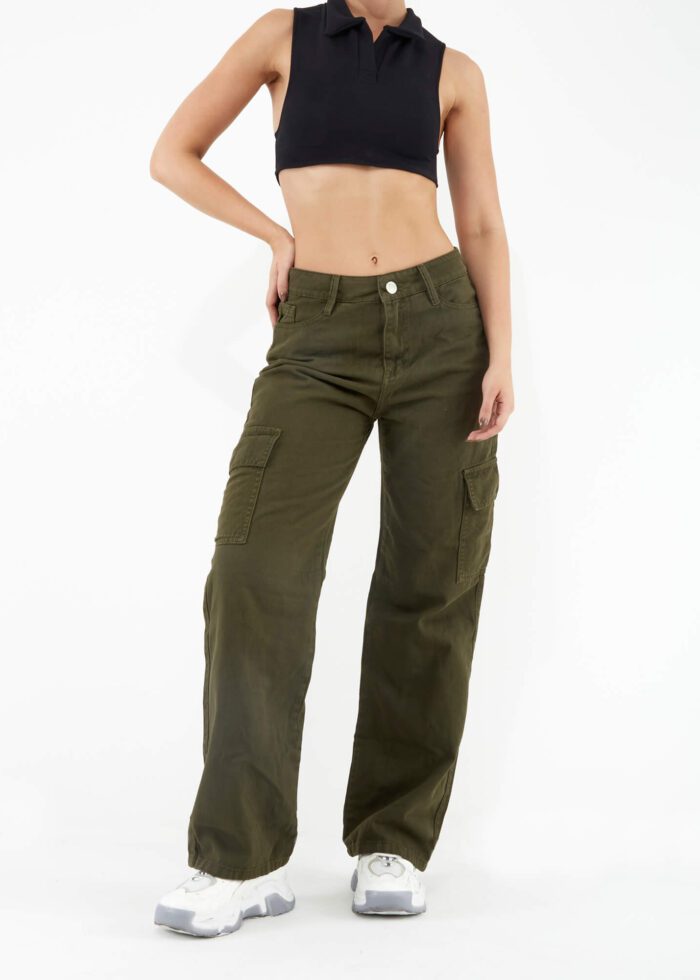 Jean Momfit Bota Recta Cargo Verde Ref. Leny
