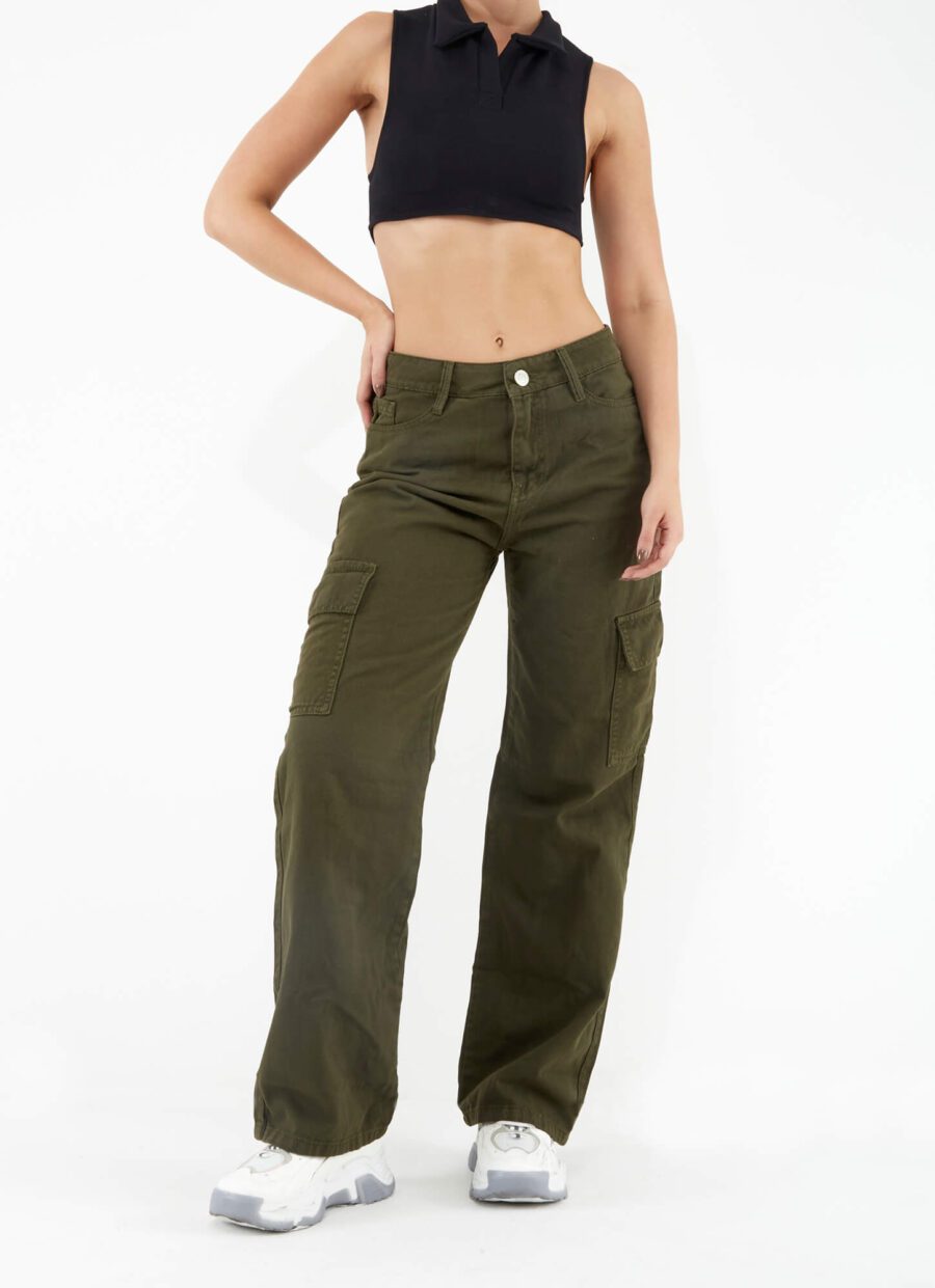 Jean Momfit Bota Recta Cargo Verde Ref. Leny