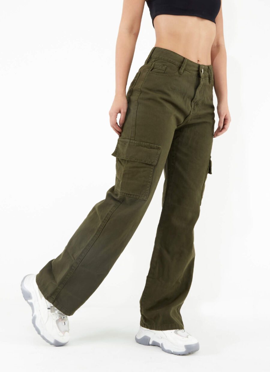 Jean Momfit Bota Recta Cargo Verde Ref. Leny - Imagen 2