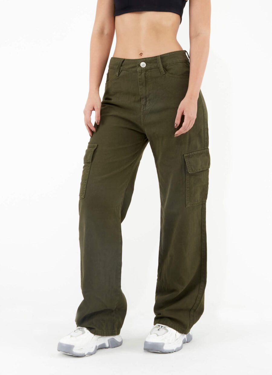 Jean Momfit Bota Recta Cargo Verde Ref. Leny - Imagen 3