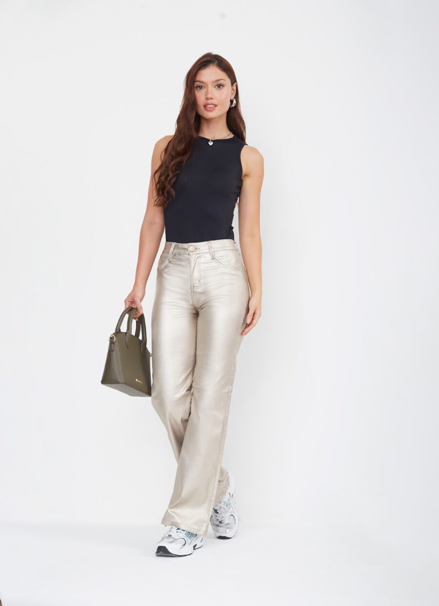 Pantalón Momfit Semi Flare Dorado Ref. Adru - Imagen 2