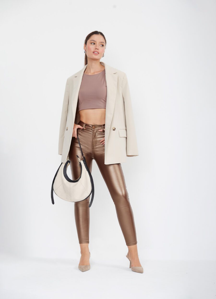 Pantalón Skinny Cuerina Café Clr Ref. Later - Imagen 2