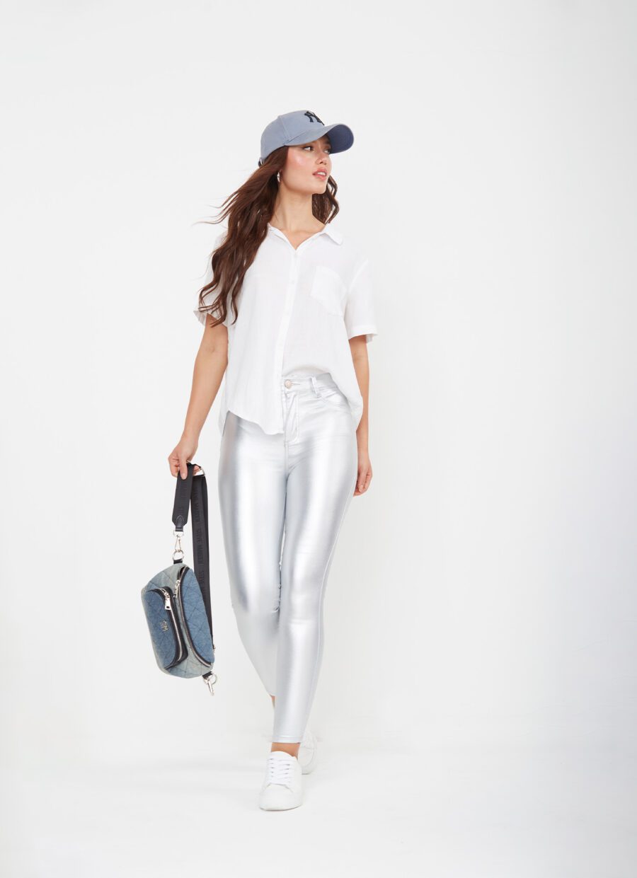 Pantalón Skinny Cuerina Plateado Ref. Later - Imagen 3