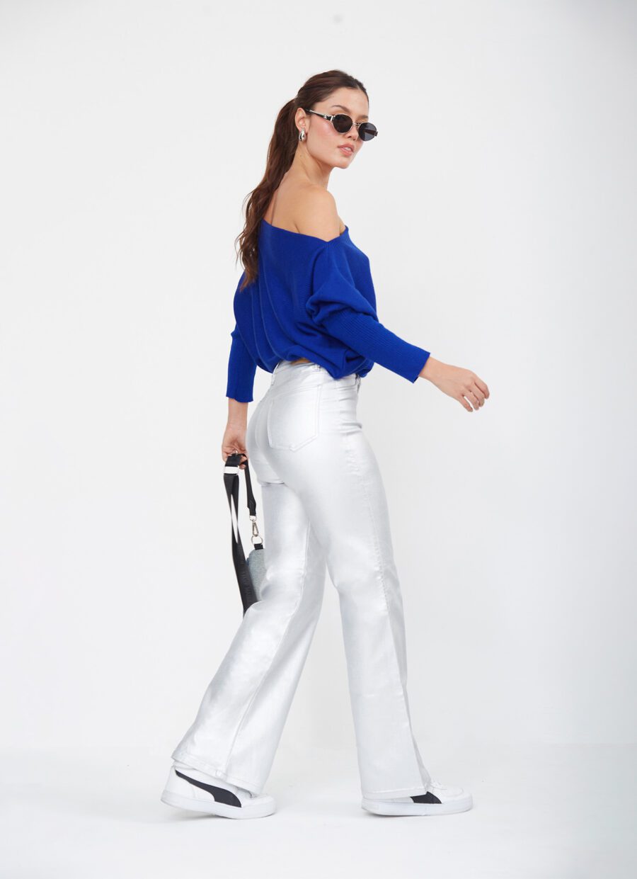 Pantalón Momfit Semi Flare Plateado Ref. Adru - Imagen 3