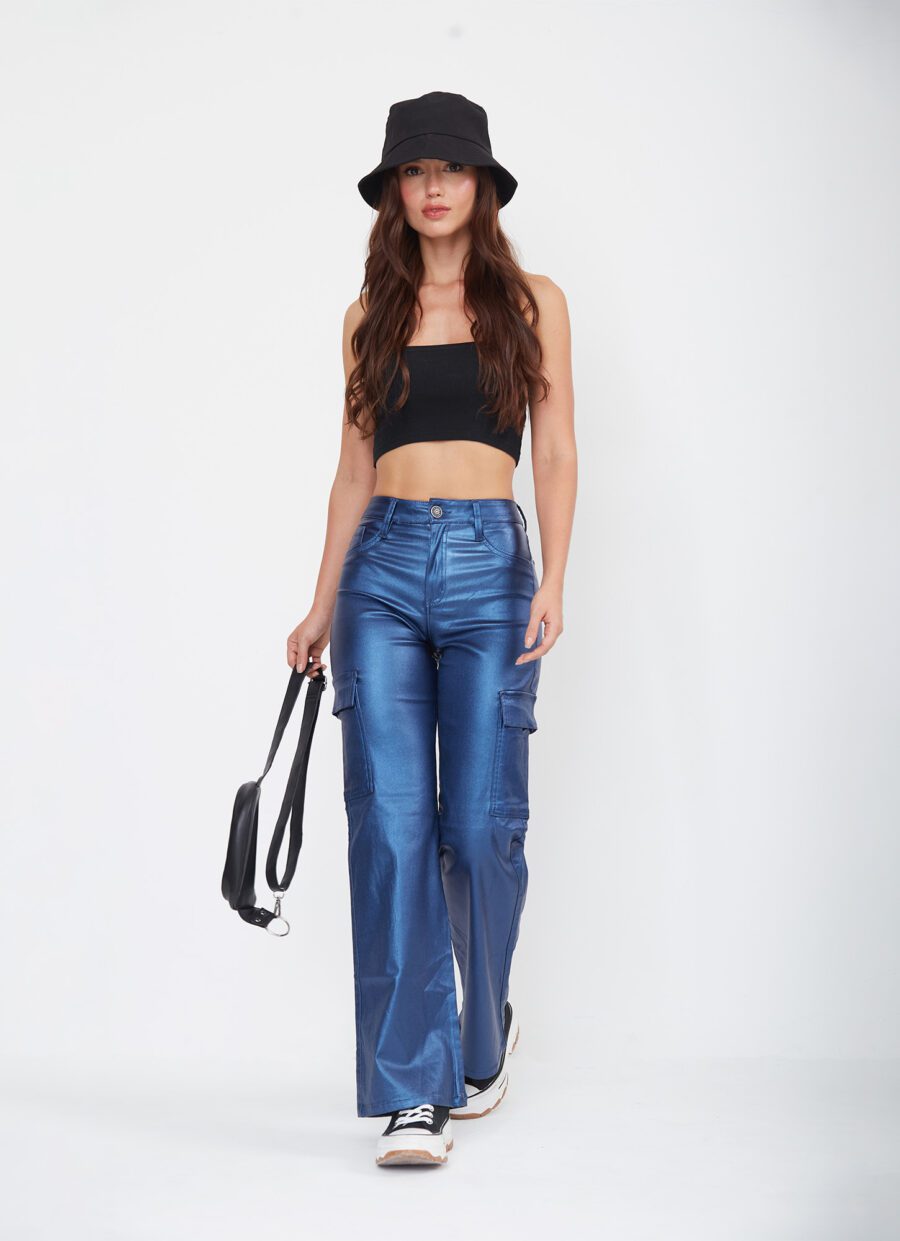 Pantalón Semi Flare Cargo Azul Ref. Pam