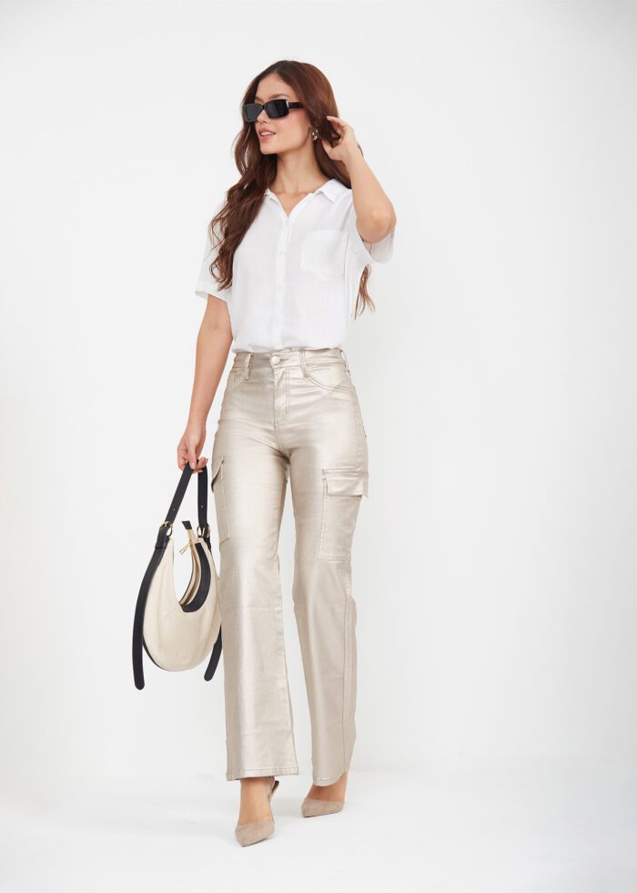 Pantalón Semi Flare Cargo Dorado Ref. Pam