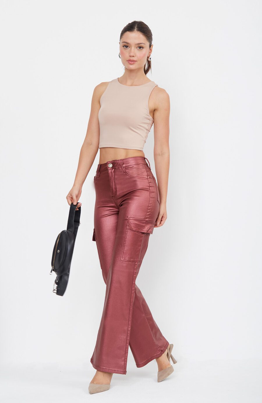 Pantalón Semi Flare Cargo Vinotinto Ref. Pam