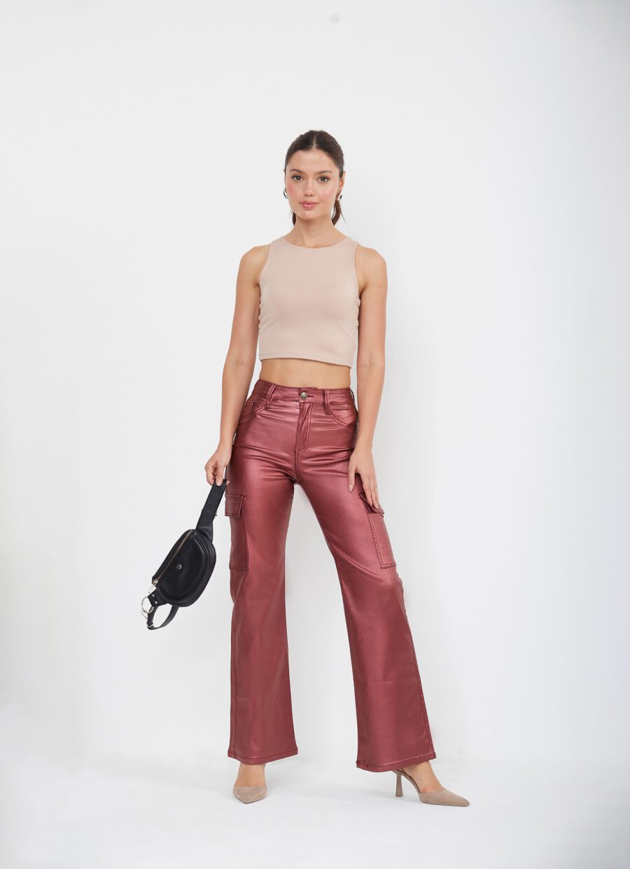Pantalón Semi Flare Cargo Vinotinto Ref. Pam - Imagen 2