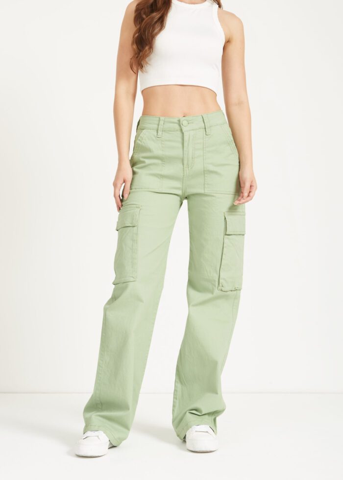 Pantalón Bota Recta Cargo Verde Clr Ref. Mia