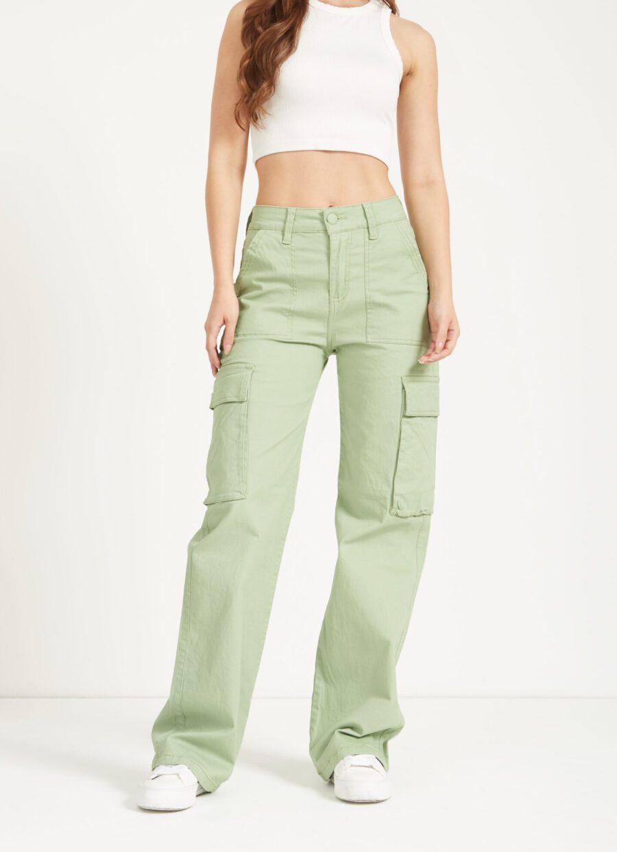 Pantalón Bota Recta Cargo Verde Clr Ref. Mia